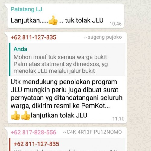 WA Grup Warga Palm Tolak JLU
