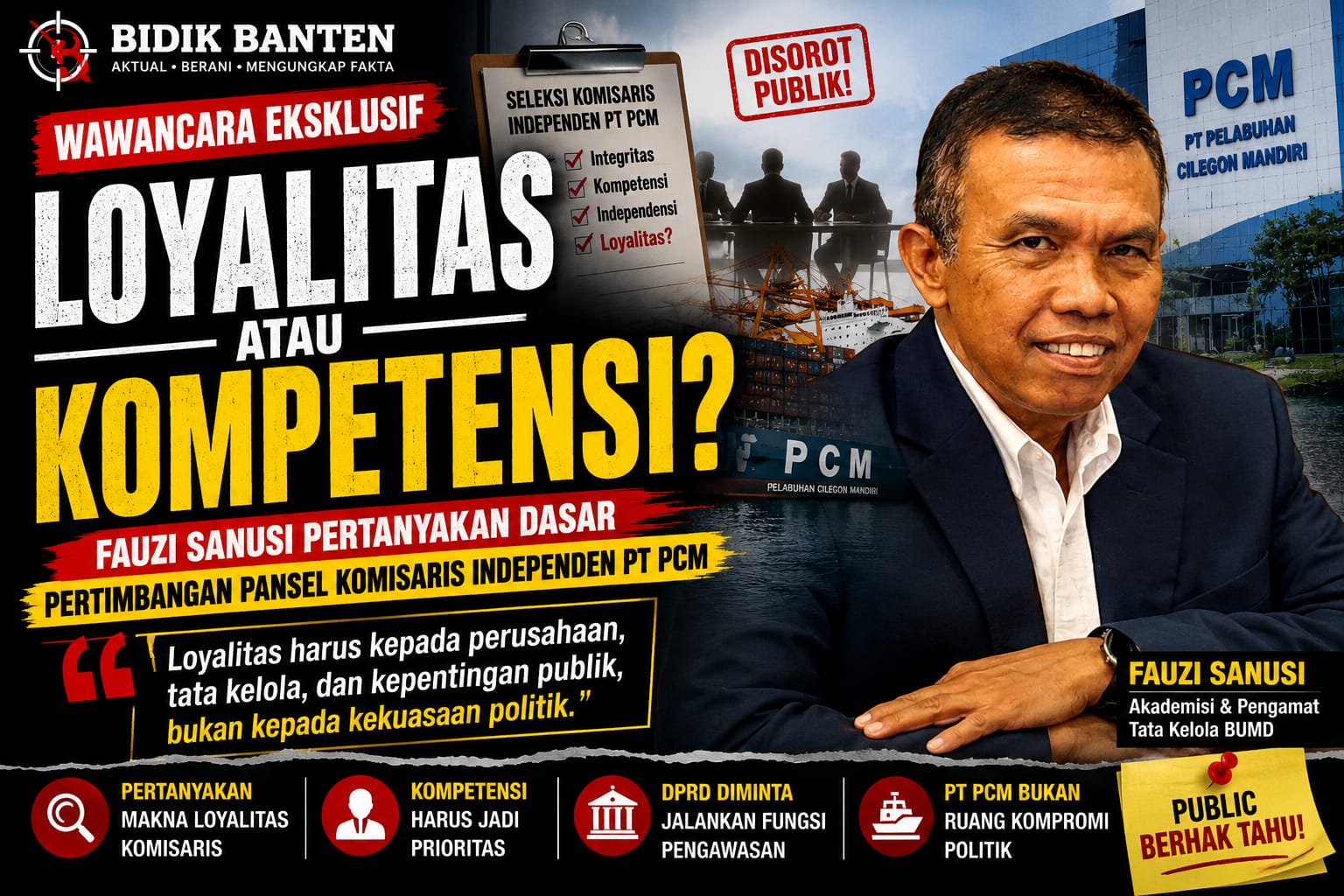 Loyalitas atau Kompetensi? Fauzi Sanusi Pertanyakan Dasar Pertimbangan Pansel Komisaris Independen PT PCM
